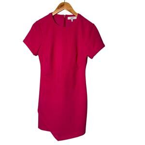 Likely Short Sleeve Bodycon Asymmetrical Hem Hot Pink Fuchsia Mini Dress Size 4
